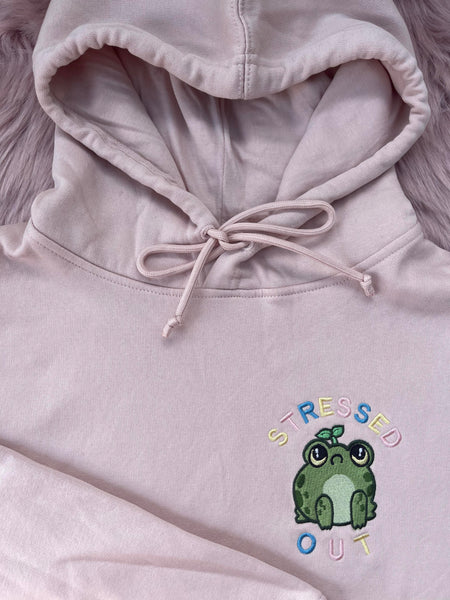 Stressed Out Frog Embroidered Hoodie