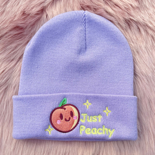 Just Peachy Embroidered Beanie Hat