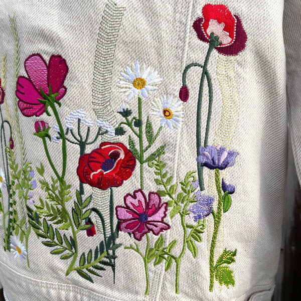 Wildflowers Botanical Whimsical Embroidered Jacket Organic Hemp Material