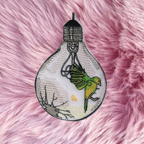 Bird in a Light Bulb Cute Iron On Embroidery Patch