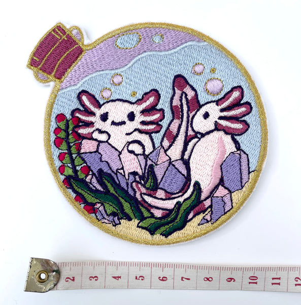 Axolotl In a Bottle Iron On Embroidered patch