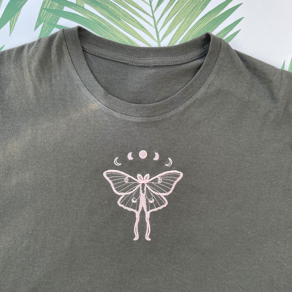 Luna Moth Moon Phases Embroidered T Shirt
