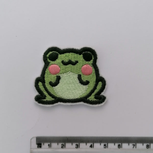 Sweet little green frog froggie iron on embroidery patch