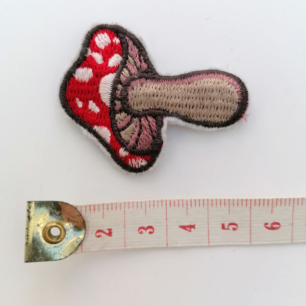 Forest Friends Two Little Mushroom Toadstool Shaped Iron On Embroidery Patches