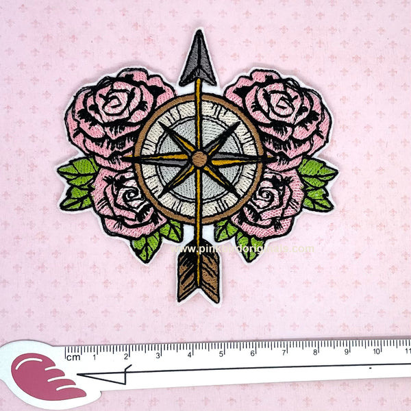 Beautiful Floral Rose Compass Vintage Iron On Patch