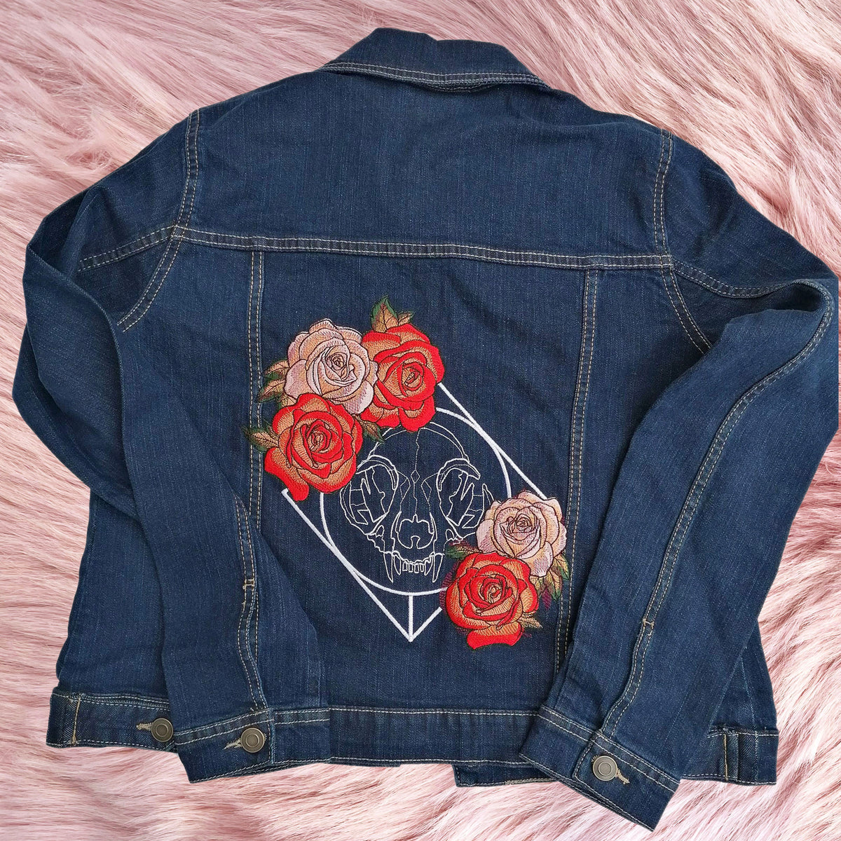 Cool and Unique Rock and Roll Punk Gothic Cat Skull and Roses Embroide
