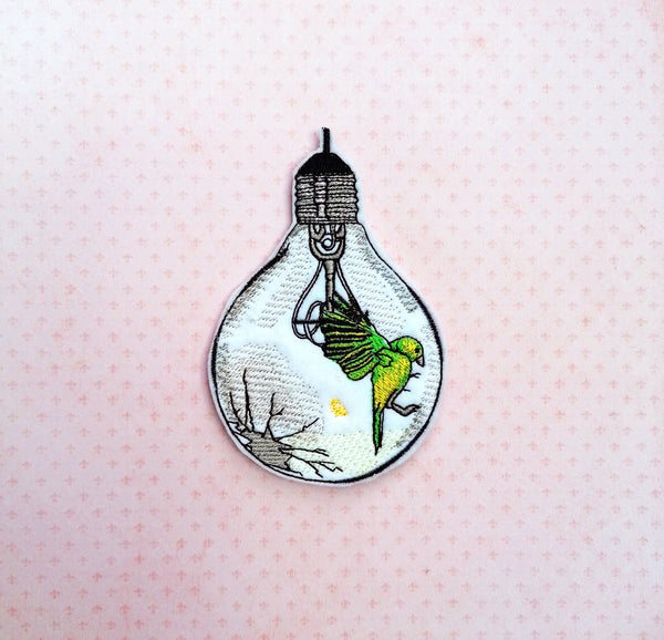Bird in a Light Bulb Cute Iron On Embroidery Patch