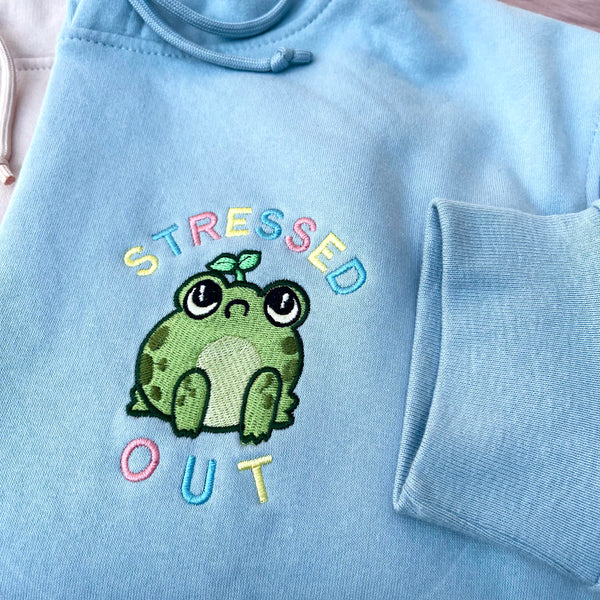 Stressed Out Frog Embroidered Hoodie