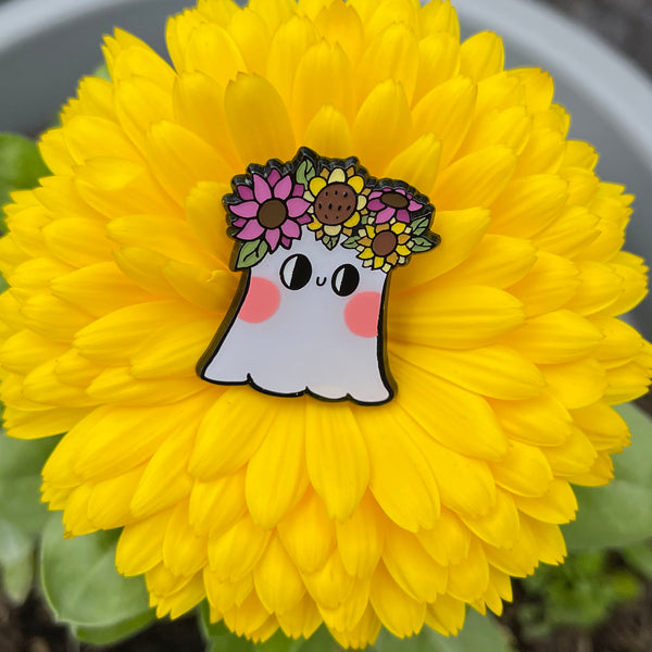 Ghost with Flower Crown Enamel Pin