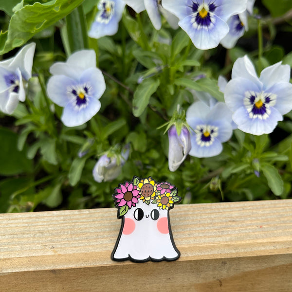 Ghost with Flower Crown Enamel Pin