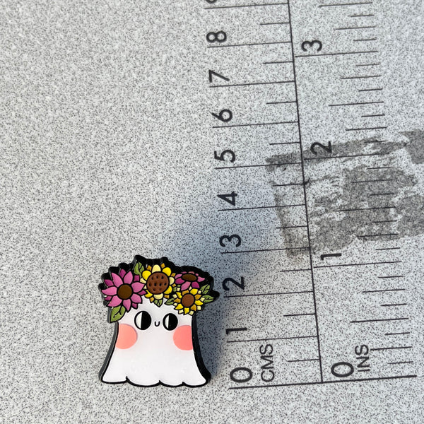 Ghost with Flower Crown Enamel Pin