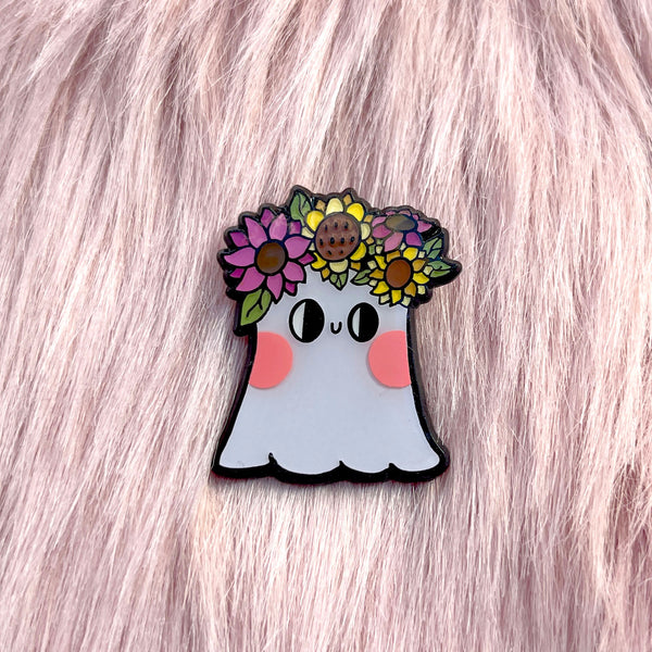 Ghost with Flower Crown Enamel Pin