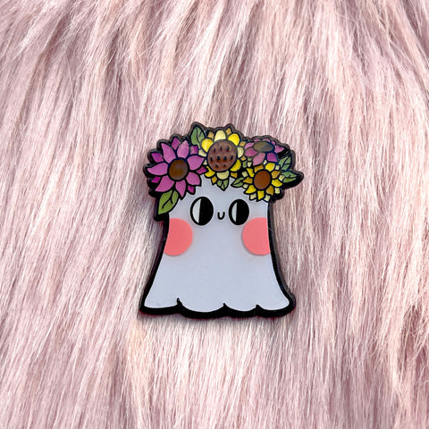 Ghost with Flower Crown Enamel Pin