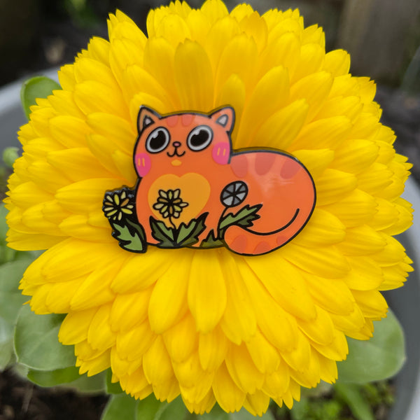 Ginger cat in dandelions Enamel Pin