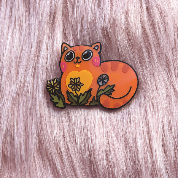 Ginger cat in dandelions Enamel Pin