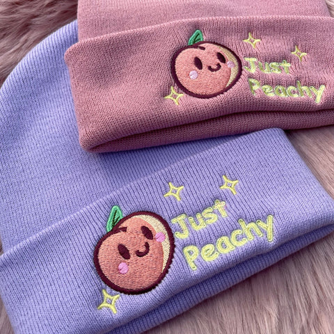 Just Peachy Embroidered Beanie Hat