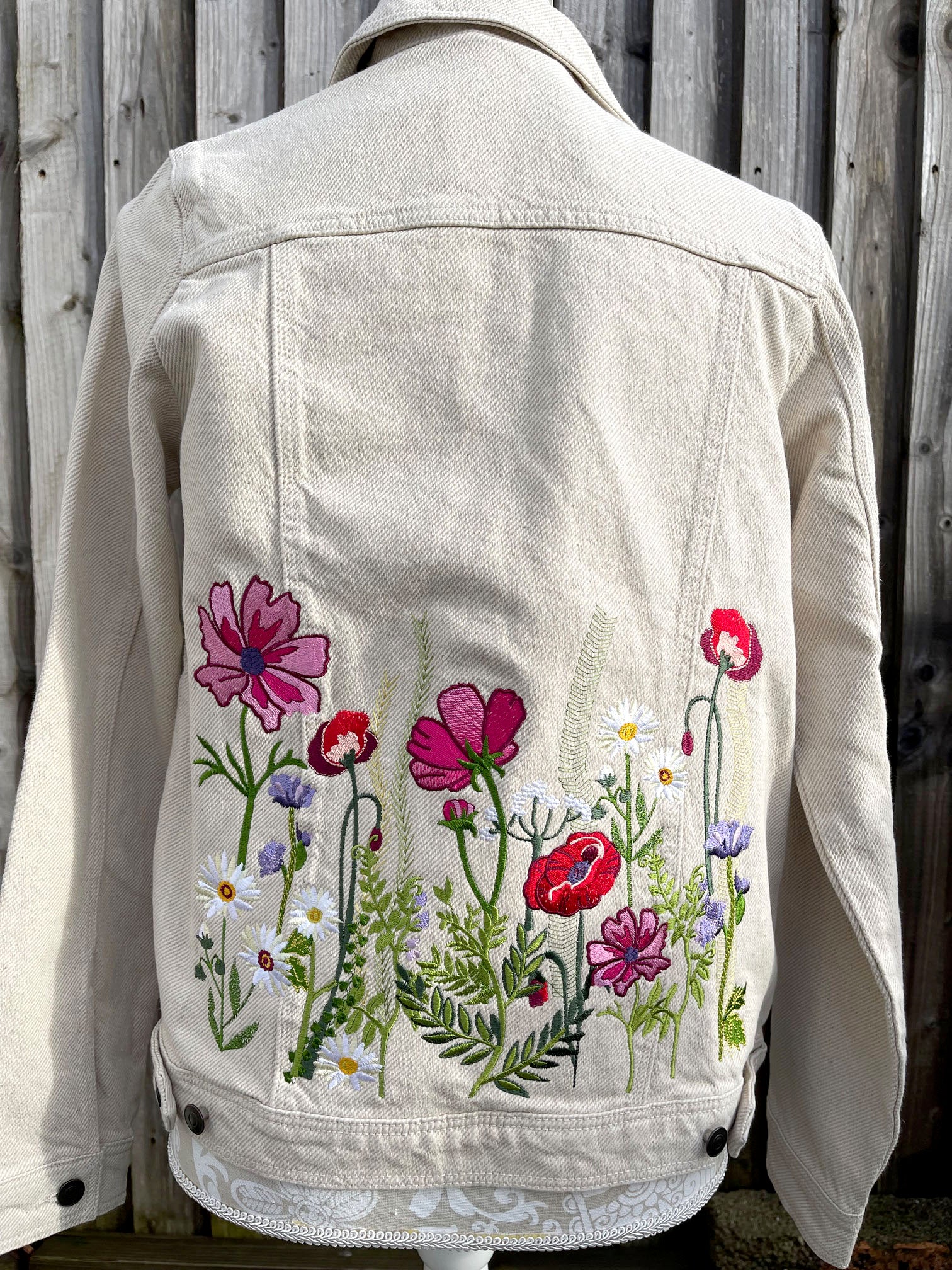 Wildflowers Botanical Whimsical Embroidered Jacket Organic Hemp Material