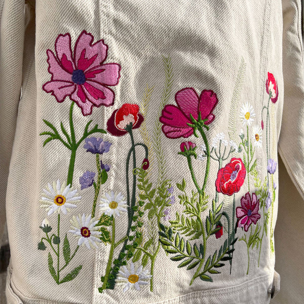 Wildflowers Botanical Whimsical Embroidered Jacket Organic Hemp Material