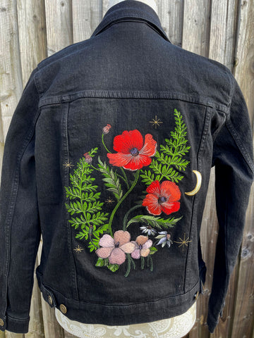 Poppy Flower Embroidered Jacket Poppies and Ferns