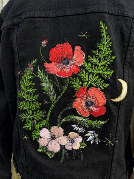 Poppy Flower Embroidered Jacket Poppies and Ferns