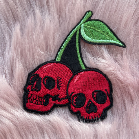 Rock And Roll Cherry Skull Iron On Patch
