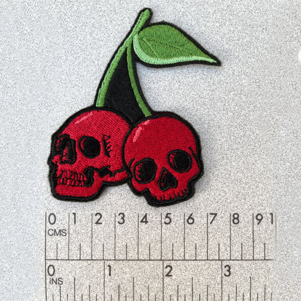 Rock And Roll Cherry Skull Iron On Patch