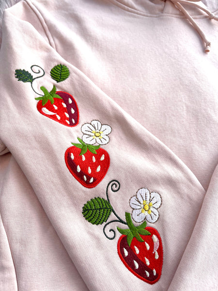 Sweet Strawberry Embroidered Organic Hoodie