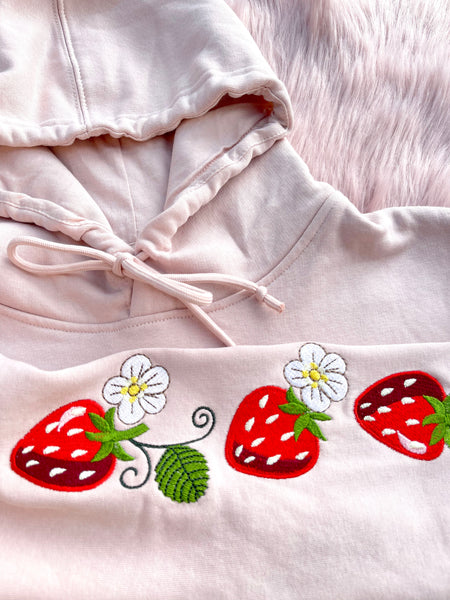 Sweet Strawberry Embroidered Organic Hoodie