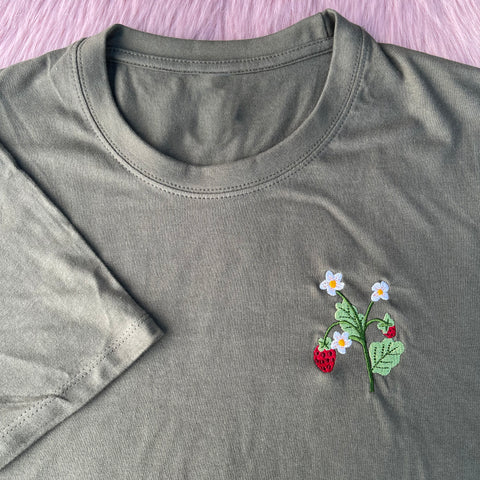 Strawberry Plant Embroidered T Shirt