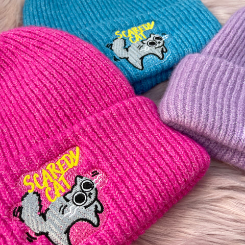 Scaredy Cat Embroidered Beanie Hat