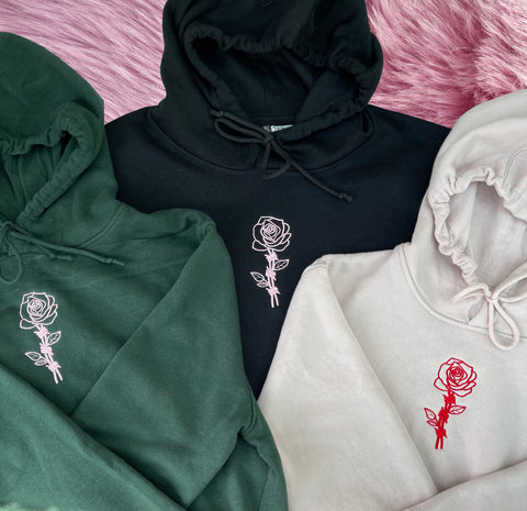 Barbed Rose Tattoo Inspired Embroidered Organic Hoodie
