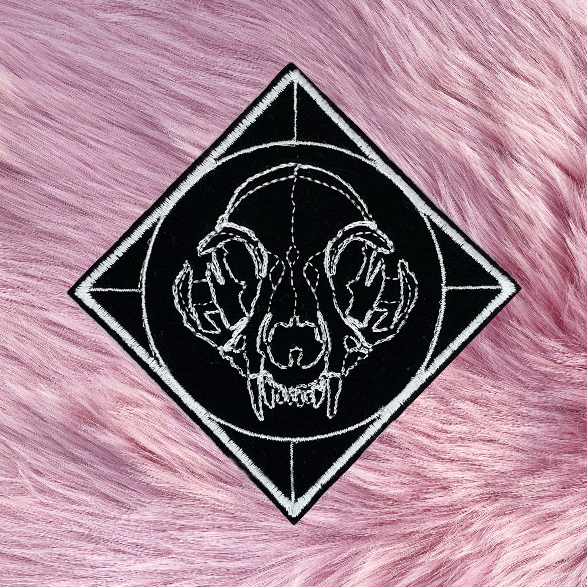 Cat Skull Iron On Embroidered Patch