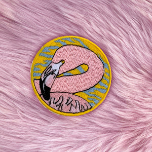 Tropical Theme Round Flamingo Iron on Embroidered Patch