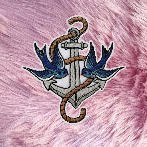 Tattoo Swallow Birds Anchor Iron On Embroidery Patch