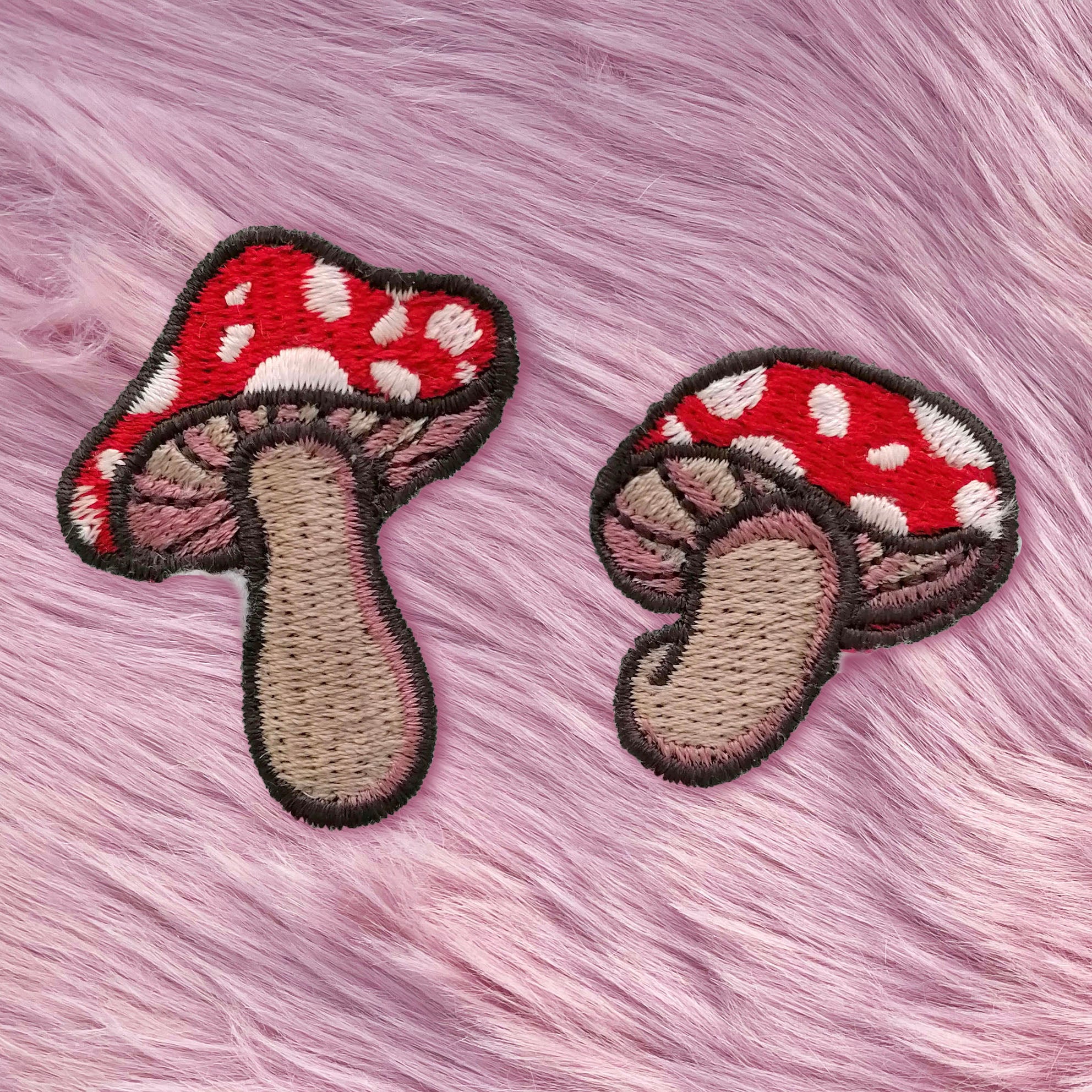 Forest Friends Two Little Mushroom Toadstool Shaped Iron On Embroidery Patches