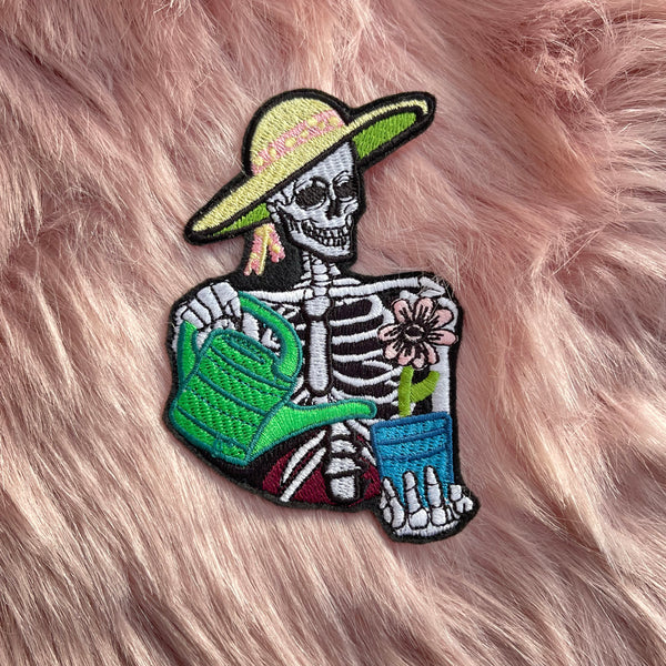 Gardening Gal Skeleton Garden Embroidery Patch