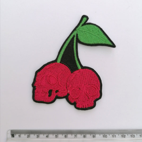 Cherry Skull Cute Goth Iron On Embroidery Patch