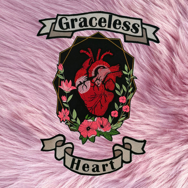 Graceless Heart Florence and the Machine Inspired Large Back Embroidery Floral Iron on Embroidered Patches Heart Poppy