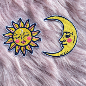 Iron on Celestial Sun and Moon Art Nouveau Embroidery Patches
