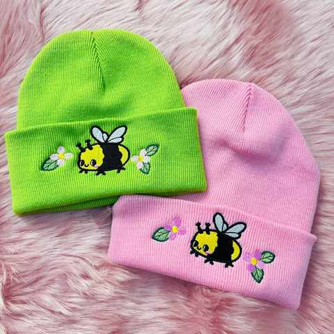 Cute Bumble Bee Embroidered Beanie Hat