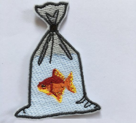 Goldfish in bag embroidered Iron On Patch