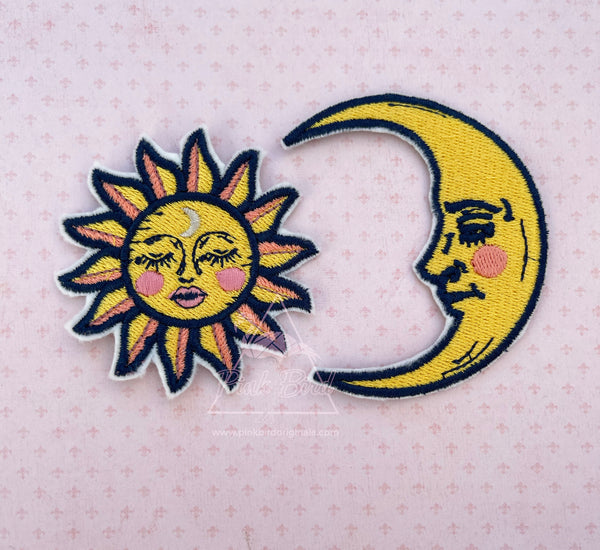 Iron on Celestial Sun and Moon Art Nouveau Embroidery Patches