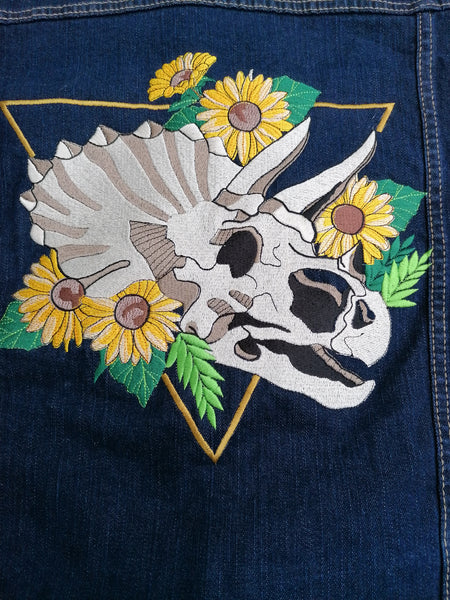 Embroidered Denim Triceratops Jacket Jurassic Dinosaur theme
