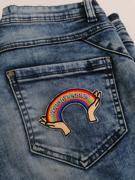 Nobody cares so don't worry rainbow chill pride enjoy life iron on embroidery patch