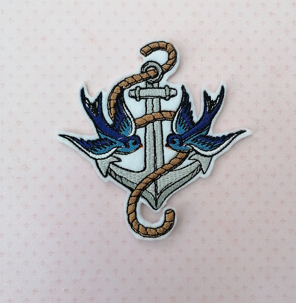 Tattoo Swallow Birds Anchor Iron On Embroidery Patch