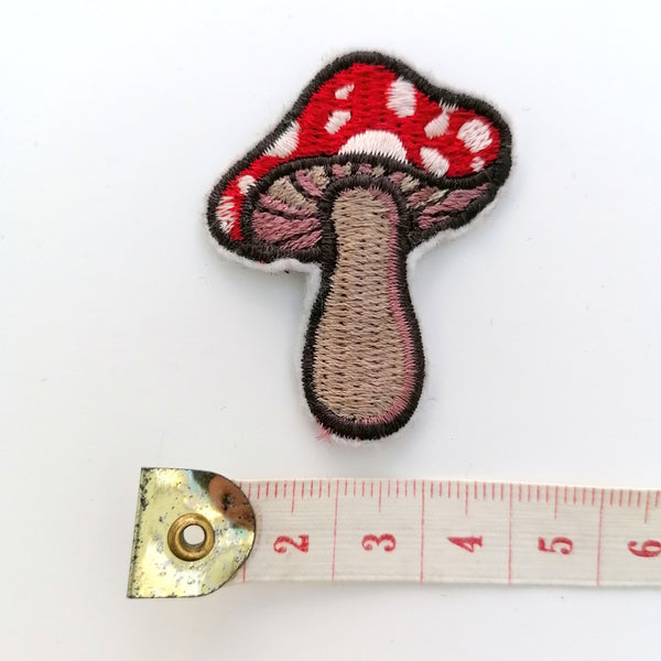 Forest Friends Two Little Mushroom Toadstool Shaped Iron On Embroidery Patches