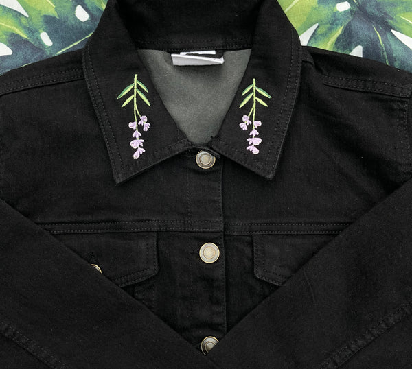 Embroidered Denim Jacket Featuring Luna Moth and Flower Design Bespoke Statement Piece