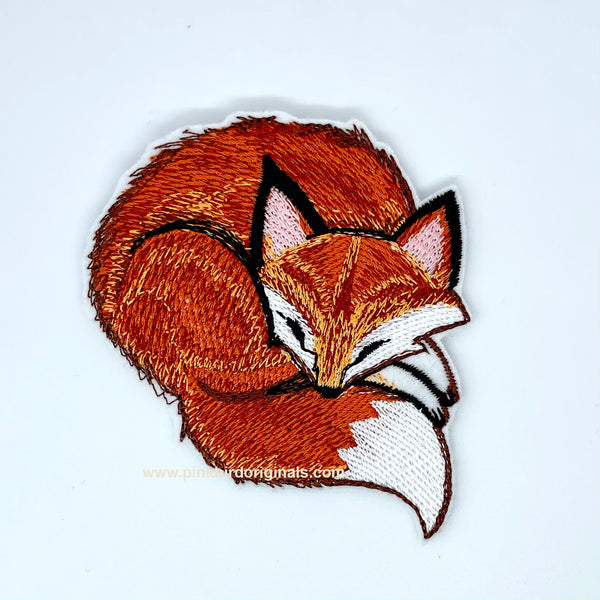 Small Sleeping Fox Cute Iron On Embroidery Patch