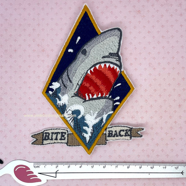 Fierce Shark Surfer Style Bite Back Embroidery Patch