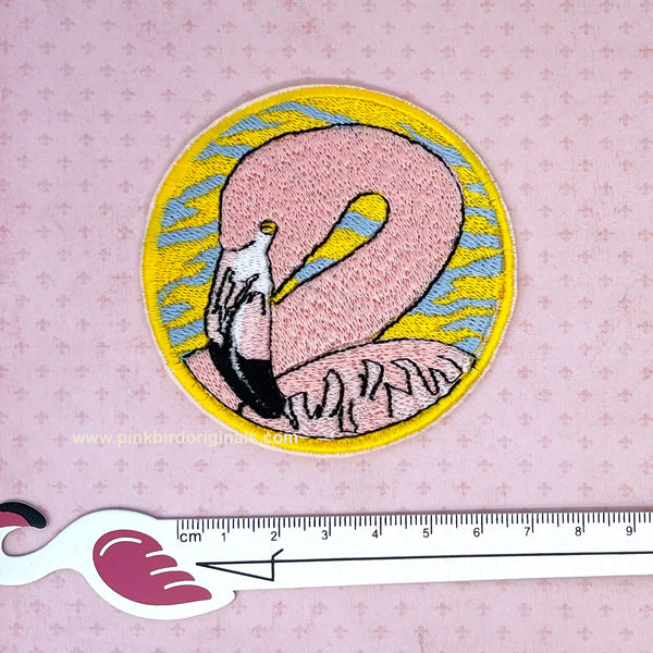 Tropical Theme Round Flamingo Iron on Embroidered Patch